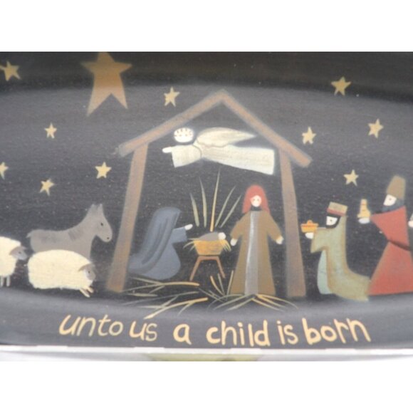 Wooden Bread Board Kitchenware Hand Painted & Signed Nativity Primitive - Picture 2 of 6